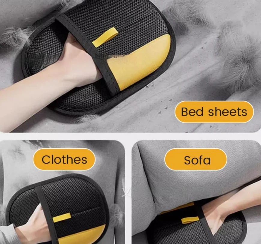 Pet hair glove used on bed sheets, clothes and sofa