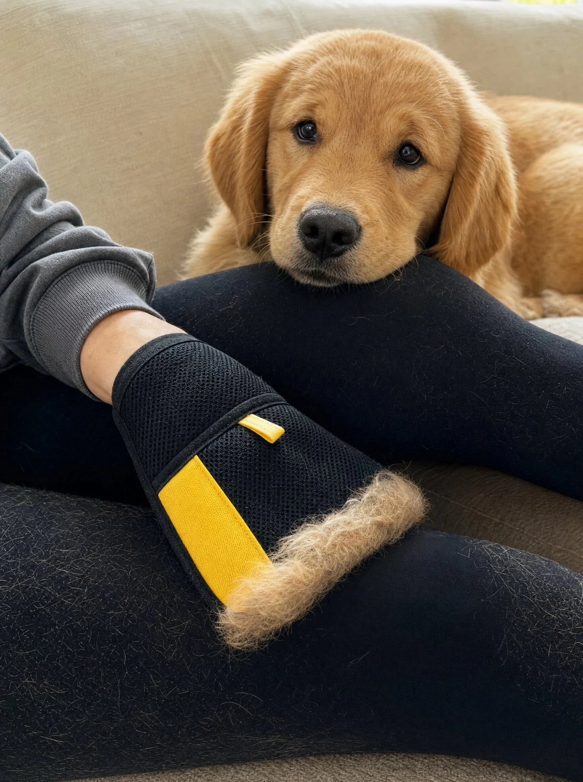 Glove lifting puppy fur off leggings