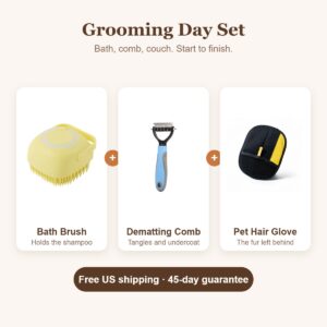 Grooming Day Set: bath brush, dematting comb and pet hair glove