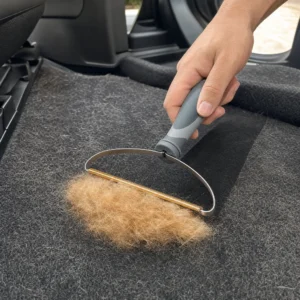 Carpet rake on a car floor mat