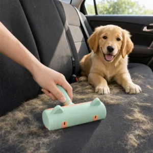 Rolling puppy fur off a car back seat