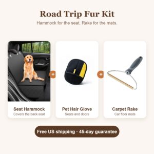 Road Trip Fur Kit: back seat hammock, pet hair glove and carpet rake